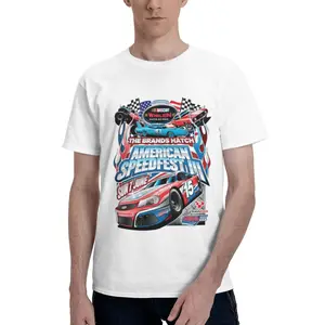 Men's Regular Fit NASCAR American Speedfest Graphic Print Round Neck Short Sleeve Cotton T-shirt for Daily Wear