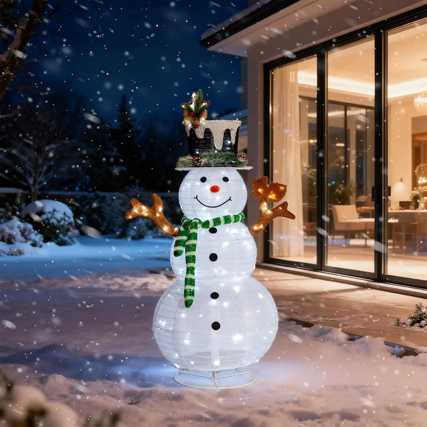 Ubesgoo 4FT Lighted Snowman and Squirrel Christmas Yard Decorations, Pre-lit Pull Up Snowman with 120 White LEDs, for Xmas Outdoor Holiday Indoor Decor Lighted Holiday Displays