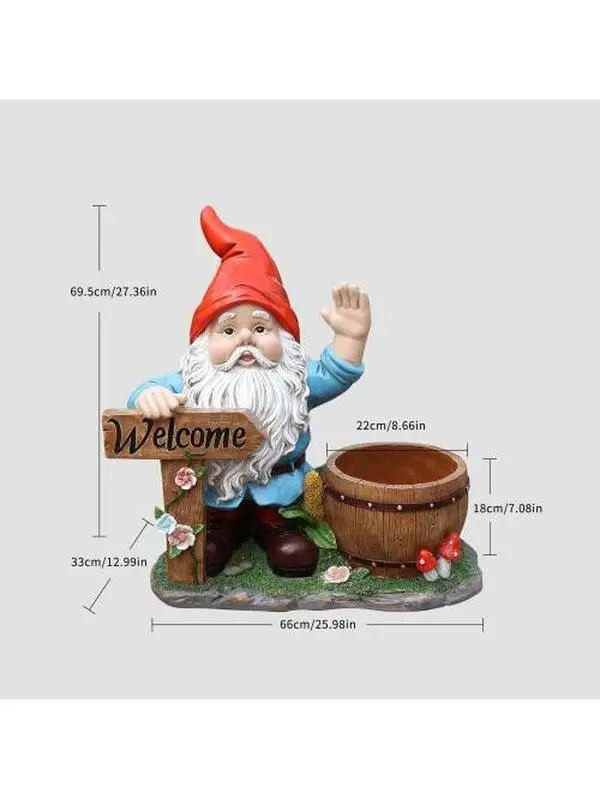 Outdoor Garden Sculpture Gnome Flower Pot Planter - Unique Yard Statue Decoration, Interesting Law Outdoor Ornament