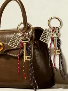 Bronze key pouch pendant, vintage pendant with delicate key and abacus design, bag/phone decoration accessory, wine red braided cord, cool style bag pendant, vintage style, Keychain for bags, bag decoration keychain