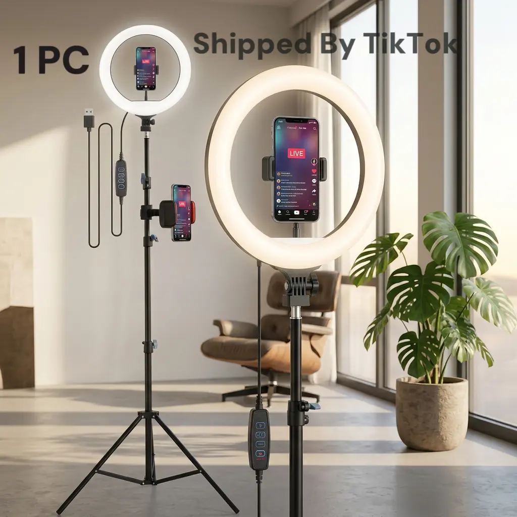 12" LED Circle Light with 71" Adjustable Tripod and Phone Mount, Dimmable Selfie Lamp for Makeup, Video Calls, Recording, Live Streaming, Online Meetings, Home Learning, Portrait Photos and Creative Work,  for Different Shooting Positions