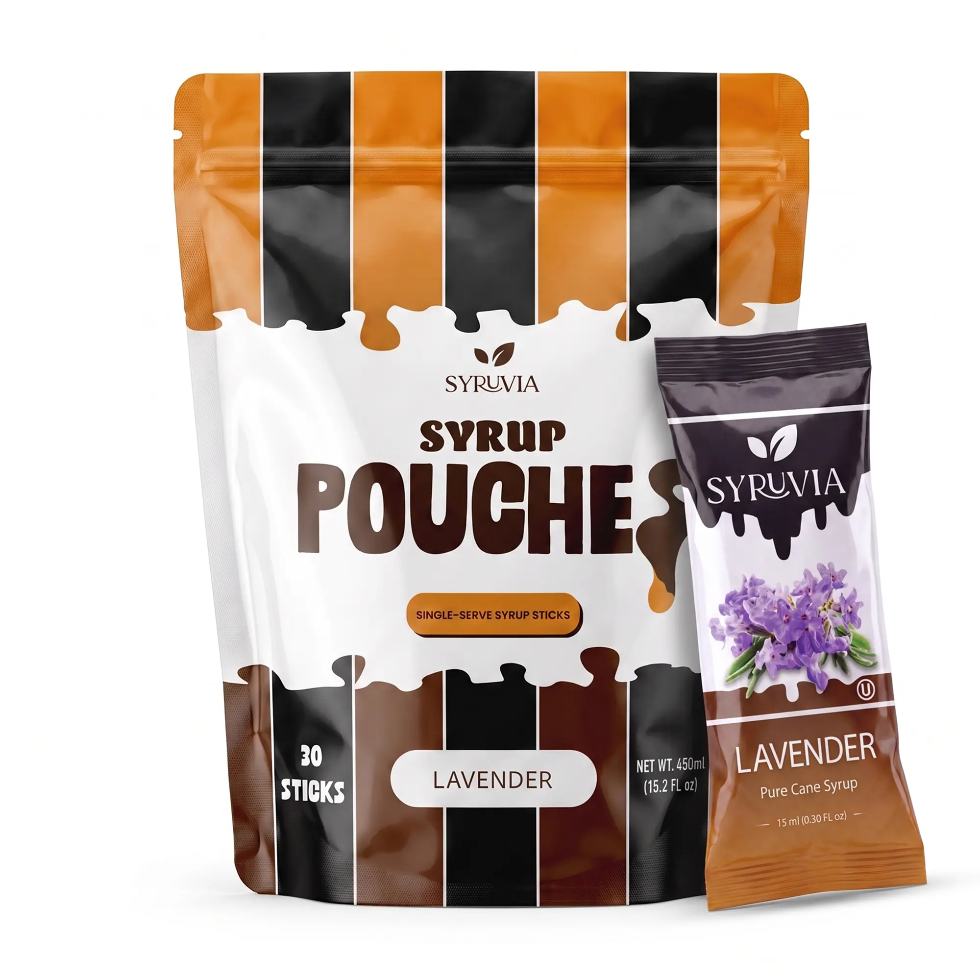 Syruvia Lavender Syrup Pouches, Coffee Syrup Sticks for Coffee, Tea, Lattes & Desserts, 30 Count (15 mL Each)
