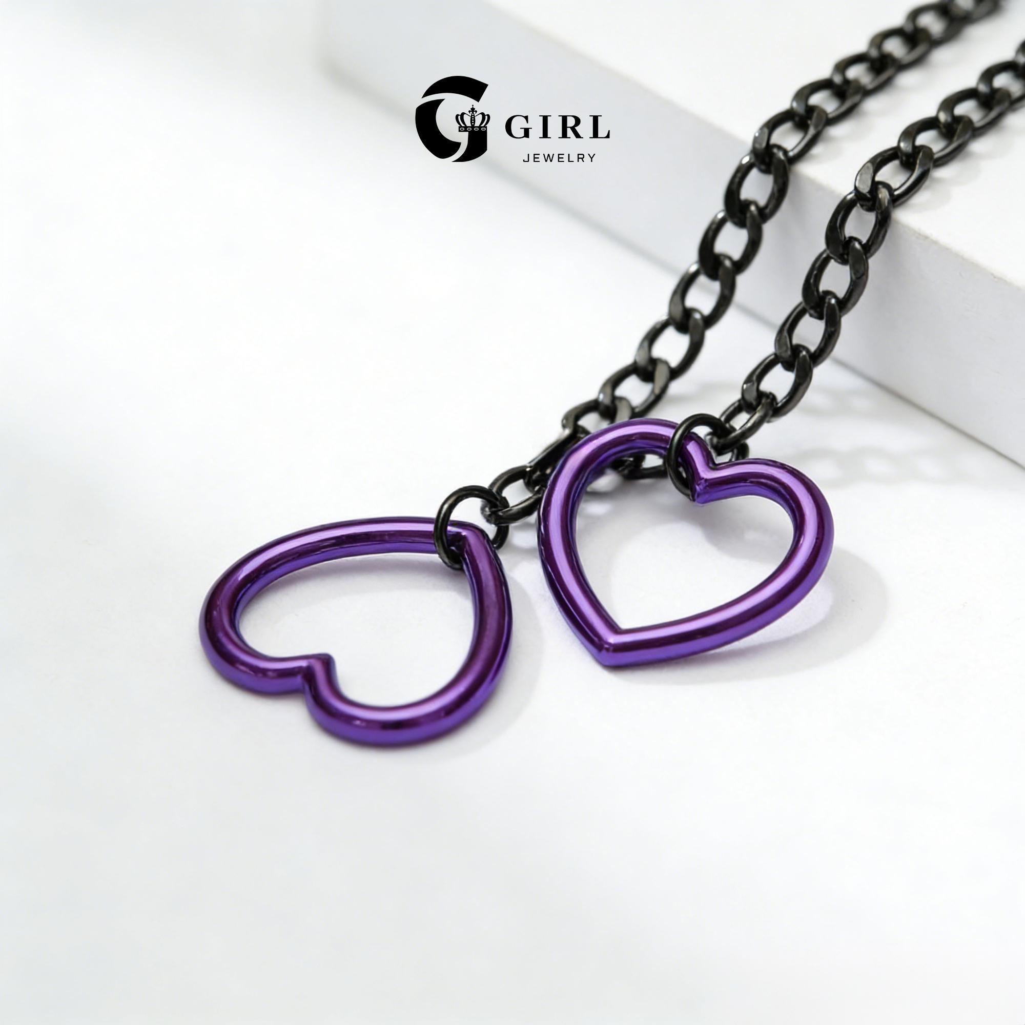 GGIRL Slip Chain with Heart O-Ring, Punk Style Necklace, Adjustable Chain for Women & Men, Adjustable Punk Modern Fashion Accessories