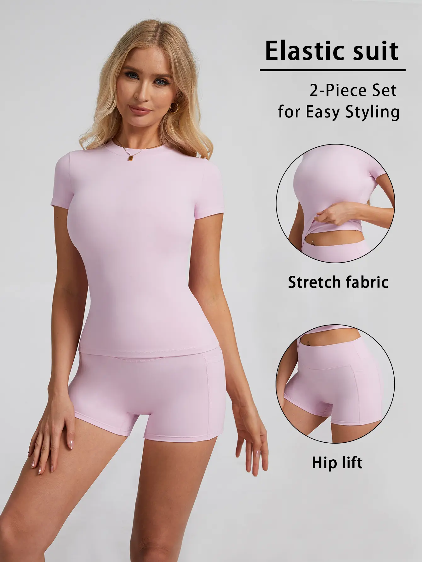 2-Piece Solid-Color Athletic T-Shirt Set Women's Sportswear Set, Slim-Fit RoundNeck Short Sleeves & High-Waisted YogaPants, Ideal for Gym Running OutdoorActivities,  Stretchy Suit Set, Fitness Outfits,Workout Running Outfits-8010 Sporty Crew Neck Sweat Su