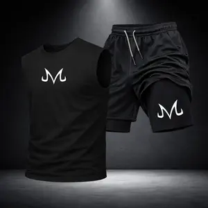 Men’s Black Workout Set Sleeveless Tank Top & Sports Shorts 2-Piece Gym Outfit