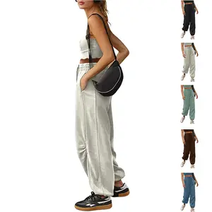 Tanming Women’s High Waisted Sweatpants with Ruched Knees Elastic Waist cargo-style with Ankle Drawstring Womenswear Bottom pants