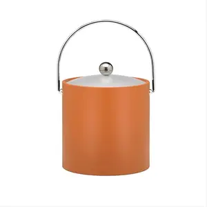 212 MAIN B.C. Spicy Orange 3 Qt Ice Bucket - Chrome Bale Handle & Handles, Flat Knob, Frosted Vinyl Lid - Ice Storage for Indoor/Outdoor Bar & Kitchen Utensils, Chrome Handles