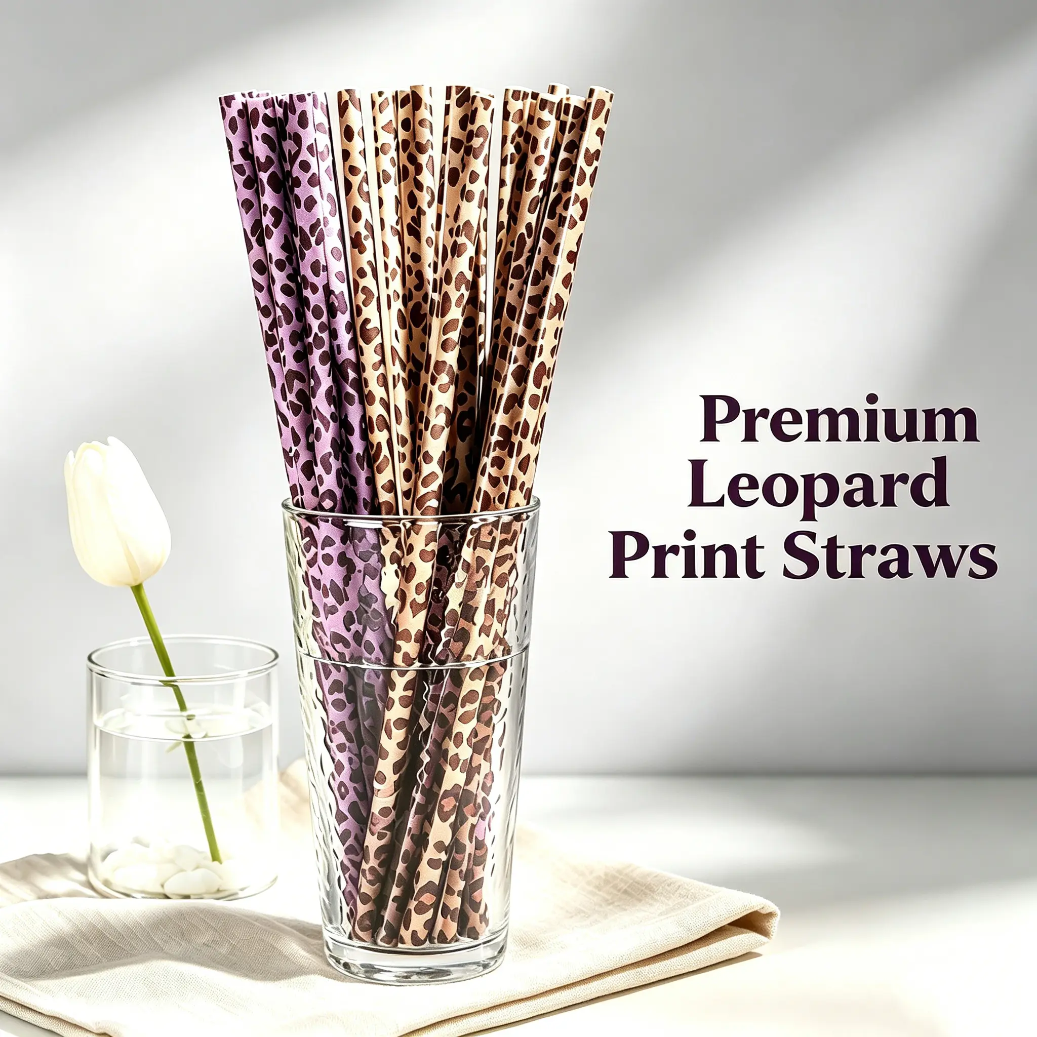 20 Pack Leopard Print Iced Coffee Straws 9" Reusable Straws for Coffee Bar & Soda Drinks