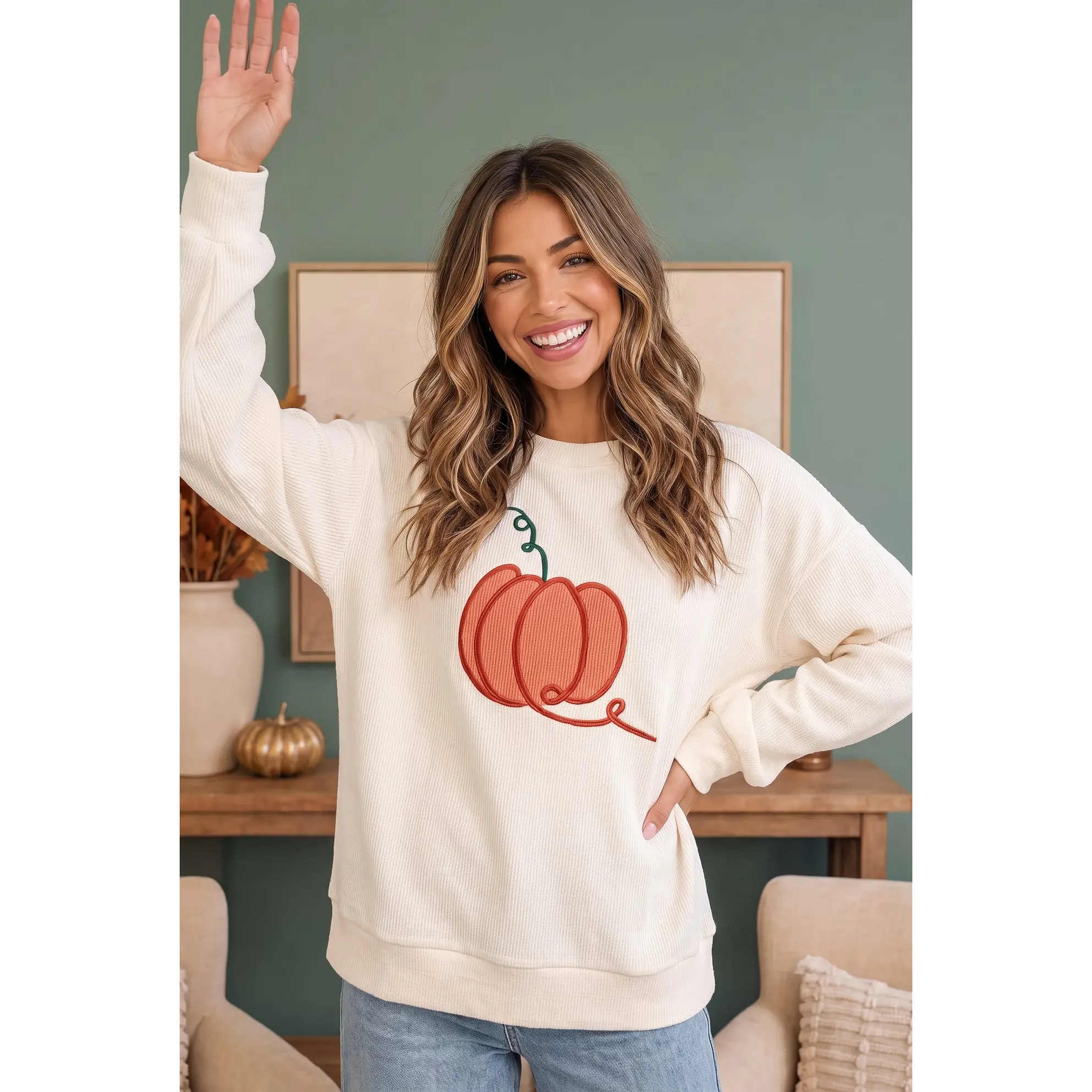 Pumpkin Patch Corded Sweatshirt