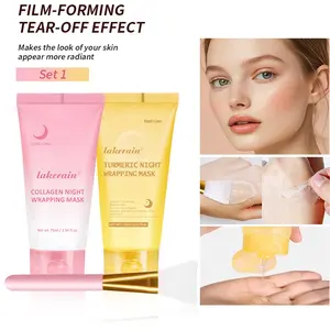 1 Set night double effect facial mask set durable collagen Night Wrapping facial mask&turmeric Night Wrapping facial mask tear off facial mask with application tools, Glowing Skin, women's cosmetics, holiday gifts