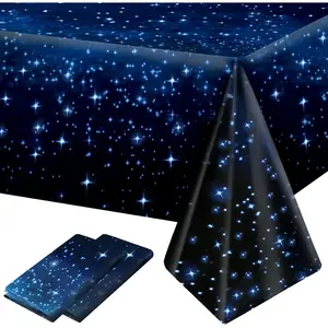 2 Pack Space Tablecloth, Plastic Galaxy Table Cloth All Printed Starry Sky, Waterproof Oil Proof Galaxy Party Tablecloth Star Table Cloth (54'' x 108'')