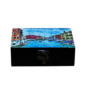 Chicago Custom Print Van Gogh Design Custom Memory Box 4x6 Inches Hinged Lid Multicolor Options Soft Felt Lining UV Printed Storage Container