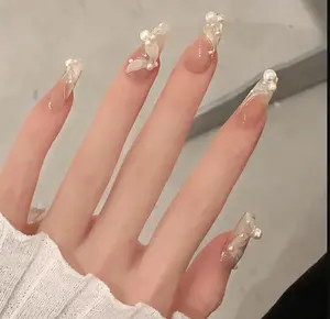 Luxury Butterfly Press On Nails - Long Stiletto with Diamond Dust - Hand-Set Crystal Nail Art (24PCS)