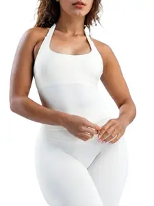 Women's Solid Halter Neck Sports Tank Top, Sporty Sleeveless Sports Top for Yoga Gym Workout, Ladies Sportswear for All Seasons, Activewear, Gym Tops