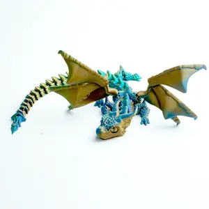 3D printed cow horn flying dragon model toys, flexible joint animal doll statues, home and office desk decorations, holiday surprise gifts Ornaments
