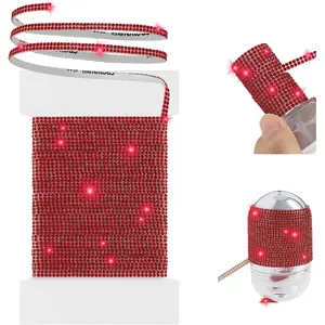 10-Yard Rhinestone Ribbon Self Adhesive  Rhinestones, 2-Rows Bedazzling Strips, 10-Yard Rhinestone Strips for DIY Craft, Rhinestones for Crafting,  Decor, Red