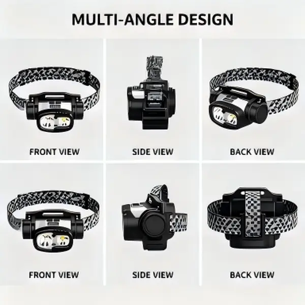 Dual Bulb Headlamp with Adjustable Patterned Headband - Portable Water-Resistant Light for Camping, Evening Walking & Household Power Outage Backup, Garage Equipment Maintenance, Dual Lamp Core Design, Campsite Setup, Compact, Patterned Strap, Stretch Str