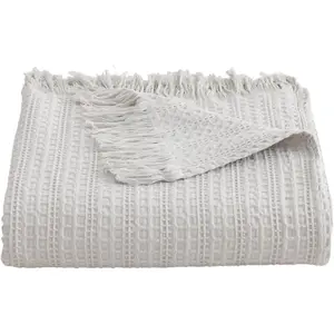 Waffle Blanket with Fringe, Pre-Washed Waffle Weave Blanket for  Season, Lightweight Breathable Soft Cozy Throw Blanket for Couch, Bed, Travel (Light Grey - 50x60 Inches)