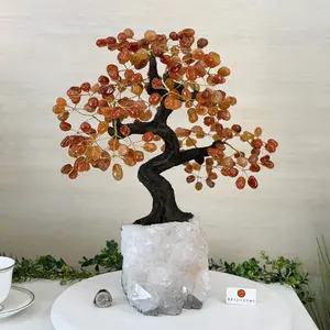 17" Tall Carnelian Bonsai Gemstone Tree, Amethyst Base, 240 Gems #5405CARN-003