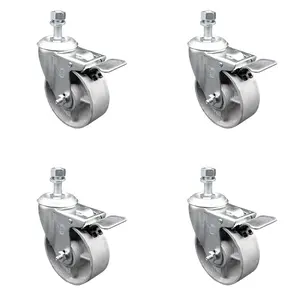 212 MAIN Service Caster SCC-TSTTL20S414-SSS-M1015-4 Semi Steel Cast Iron Swivel Threaded Stem Caster, 4x1.25 in. Silver Lockable Wheels, 10 mm Stem - Set of 4