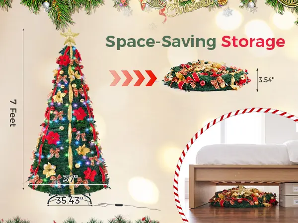 7FT Pop-Up Pre-Lit Christmas Tree with 200 LED Lights - Star Projector ...