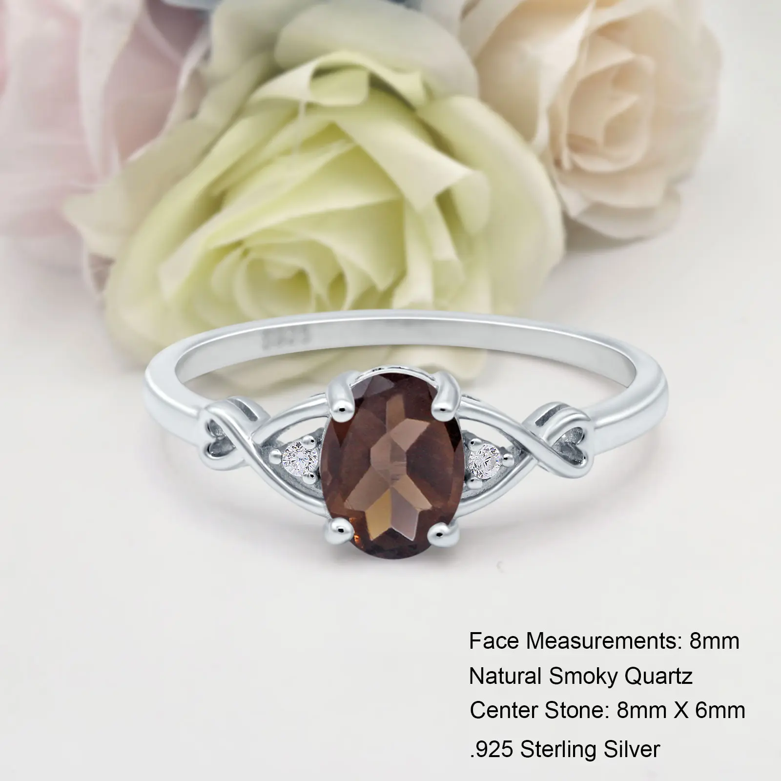 Art Deco Twisted Split Shank1.21 Carat Natural Chocolate Smoky Quartz Bridal Band Women Wedding Engagement Oval Shape Ring 925 Sterling Silver 8mm