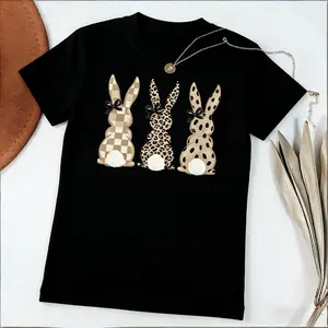 Comfort Colors Neutral Easter Bunnies Tshirt Leopard Checkered Patterns Coquette T-shirt