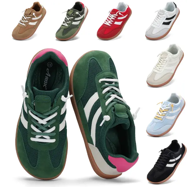Women Retro Barefoot Sneakers, Wide Toe Box Zero Drop Casual Trainers, Non‑Slip Gum Outsole Lightweight Breathable Walking Shoes for Daily Outdoor
