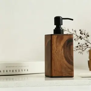 1pc Vintage Wooden Soap Dispenser with Black Pump - Solid Wood Frame, 6.76oz/13.53oz Refillable Liquid Hand & Dish Soap Dispenser, Freestanding Bathroom Kitchen Countertop, Rustic Decorative Storage for Soap Bottles, Bathroom Decoration Accessories