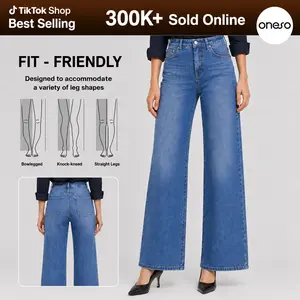 ONESO Women's High Rise Wide Leg Jeans in Light Wash Denim, Straight Relaxed Fit for Casual and Office Daily Wear