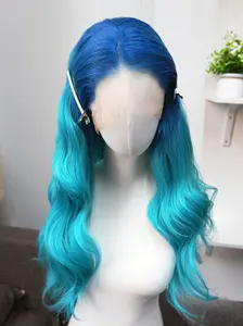 Mermaid Blue Wig For Women, 13x4 HD Lace Front Wig, Natural Parting and Hairline, Heat-Resistant Fiber, Matte Finish, Daily Use, Role Play, Synthetic Wavy Wig, Synthetic Ombre Wig