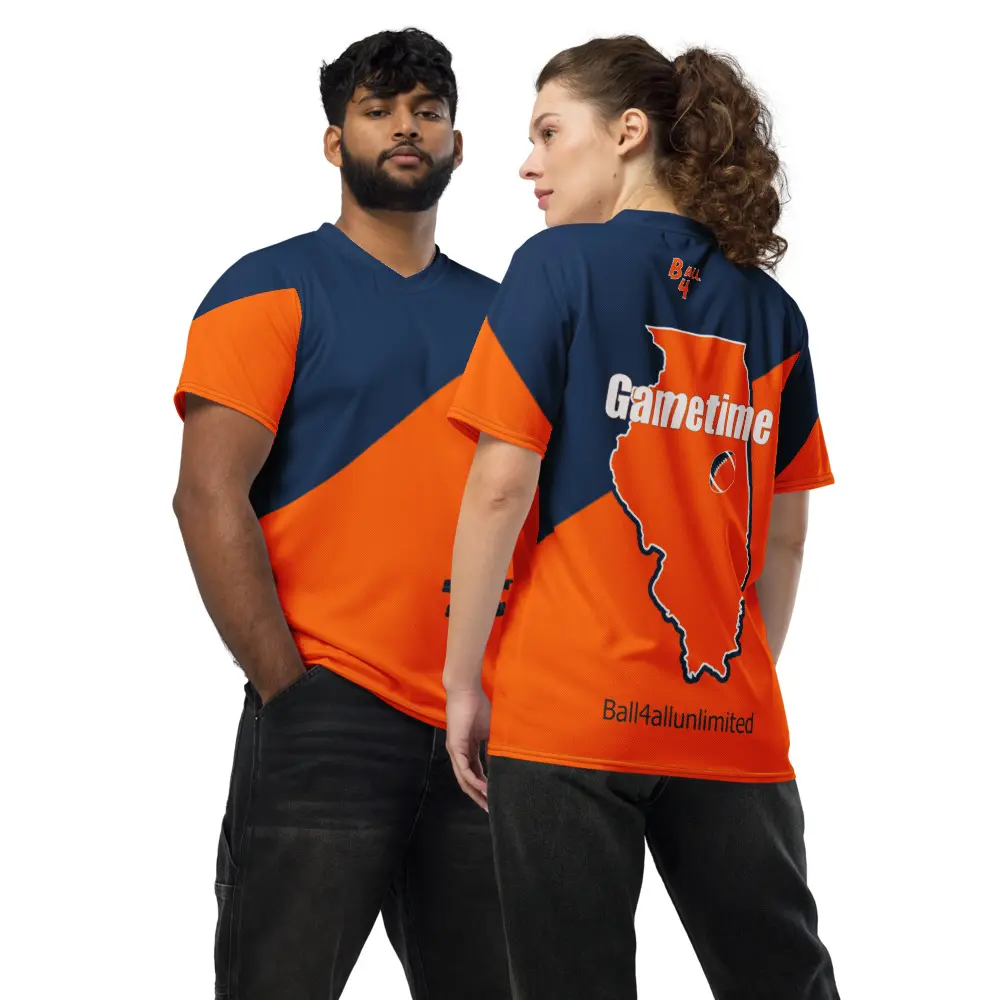 Champaign College Football Merchandise Gametime Recycled Unisex Sports Jersey 100% Recycled Polyester UPF50+ Moisture-Wicking Double-Layered V-Neck Collar