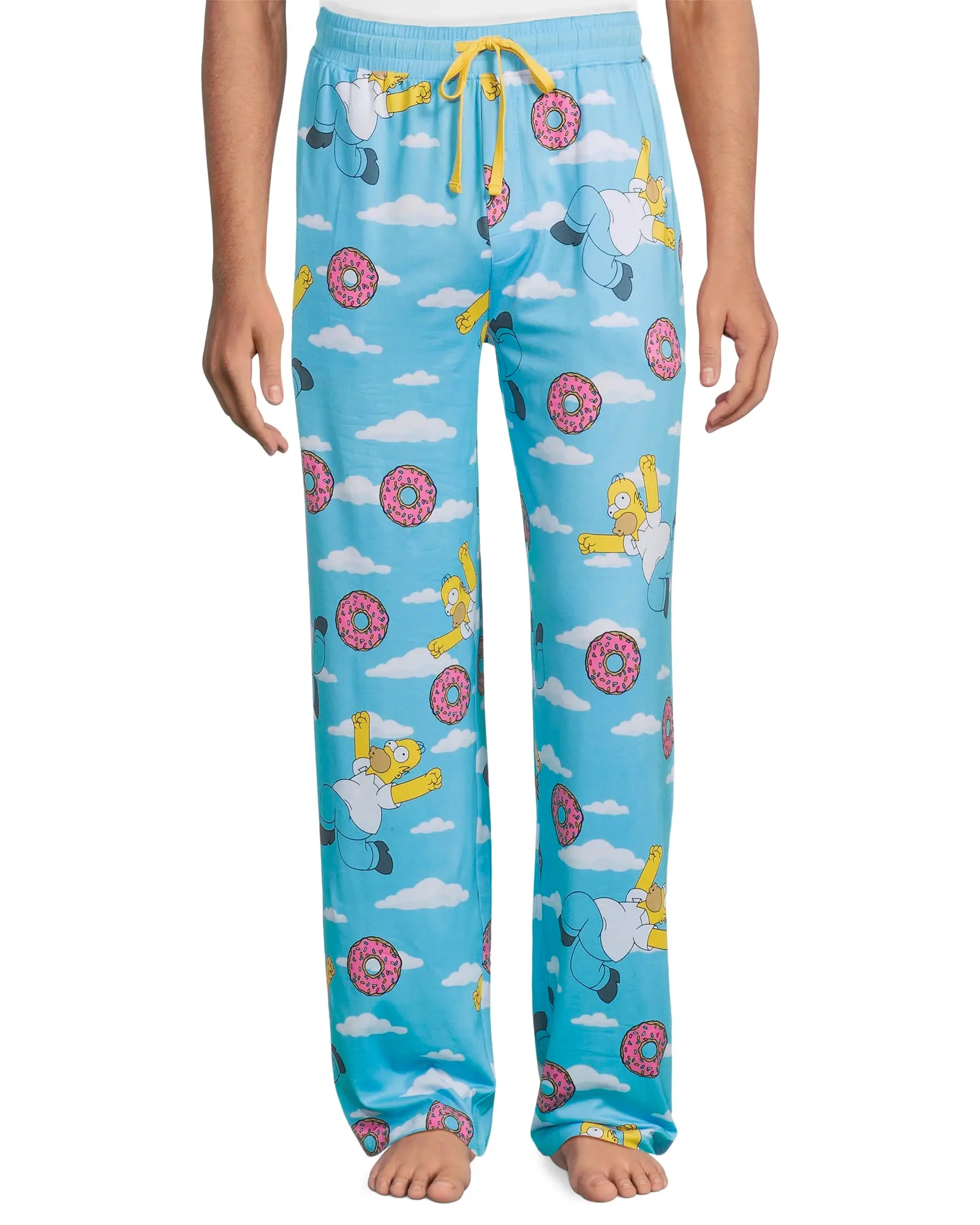 Men's Homer Simpson Pajama Pants, Relaxed Fit Polyester Blend Lounge Nightwear with Pockets and Adjustable Yellow Drawstring, Fabric, Pyjamas, Cotton
