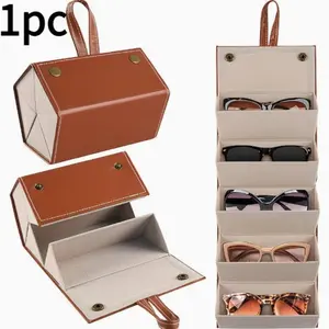 Portable Sunglasses Organizer, 5 Grids Travel Glasses Case, Space Saving Eyewear Storage Box, Hanging Holder for Home & Travel, Eyeglass Accessories