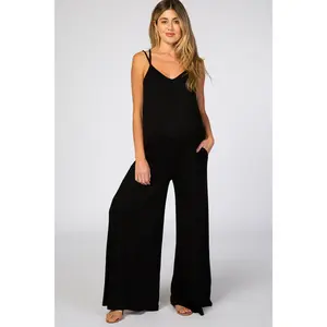 Black Cross Back Wide Leg Maternity Jumpsuit