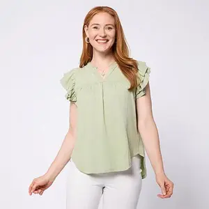 DG2 by Diane Gilman Cotton Modal Flutter Sleeve Blouse