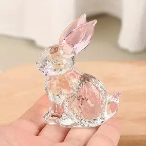Stunning Handcrafted Crystal Glass Rabbit - Exquisite Figurine for Home, Office Desk & Garden Decor with Delicate Details and Sparkling Accents Room Ornaments 1Pc