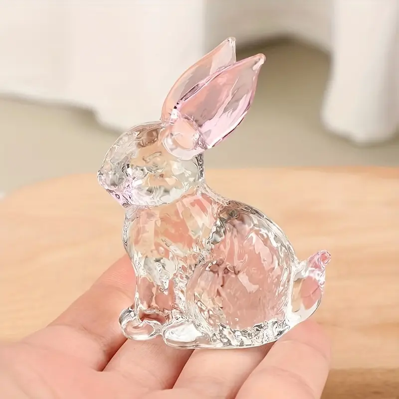 Handmade Crystal Glass Rabbit Figurine - 1Pc Home, Office Desk & Garden Decor Statue with Delicate Details, Sparkling Accents for Figurines & Miniatures in Various Room Types
