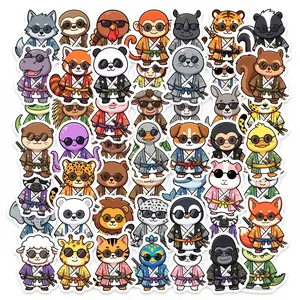 50 Cartoon Samurai Animal Japanese Ninja Style Stickers, Suitable for Scrapbooks, Diaries, Laptops, Water Bottles, Cars, and Other Faith-based Designs; Gifts with Positive Messages.
