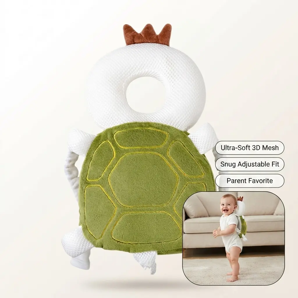 RENFUGUI Crown Turtle Wearable Back Pad, Adjustable Soft 3D Mesh Baby Backpack with Hollow Airflow Design for 5-24 Months, Breathable Infant Backpack for Sitting Standing Milestones, Baby Shower Gift