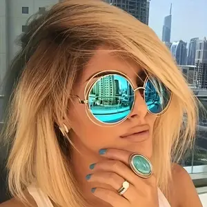 Oversized Round Metal Gradient Lens Fashion Glasses for Women Party Daily Wear Eyewear with Retro Design Lightweight Frame and UV Protective Lenses