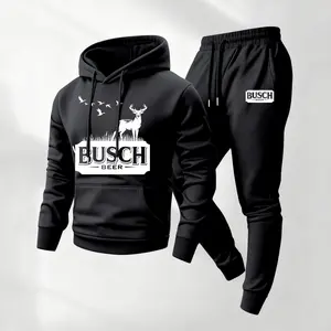 Men's Outdoor Beer Print Hoodie and Drawstring Sweatpants Set,Menswear,Casual Athletic Long Sleeve Hooded Jacket & Trousers for Fall & Winter,Men's Clothing for Daily Wear,Sportswear Indoor Outdoor,Tracksuit, Athleisure Summer Clothes