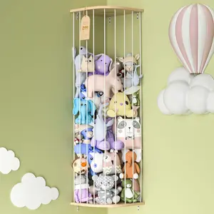 Stuffed Animal Storage for Plushie Toys - Large Wood Corner Hanging Pet Storage, Length Adjustable Toy Shelf for Nursery Play Room Bedroom Kid Room