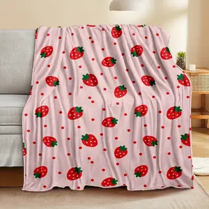 Strawberry Printed Flannel Blanket, Suitable For All Seasons, Warm And Comfortable, Suitable For Sofa Bed Sofa Super Soft Blanket, Ideal Gift For Sofa, Bed, Car, Office, Camping, Travel, Friends, Family And Loved Ones