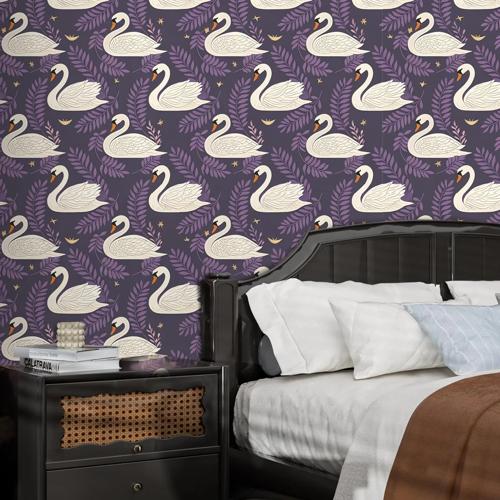 Water Grass and Duck Pattern Wallpaper, Bohemian Style Waterproof Self-Adhesive Peel and Stick Wallpaper for Living Room and Bedroom, Tenant-Friendly Wall Décor