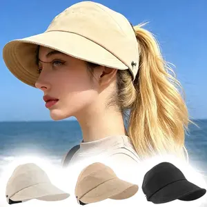 Foldable Wide Brim Sun Hat Set Women Ponytail Empty Top Cap Summer Outdoor Quick Dry UV Protection Travel Fishing Hot Ponytail Caps