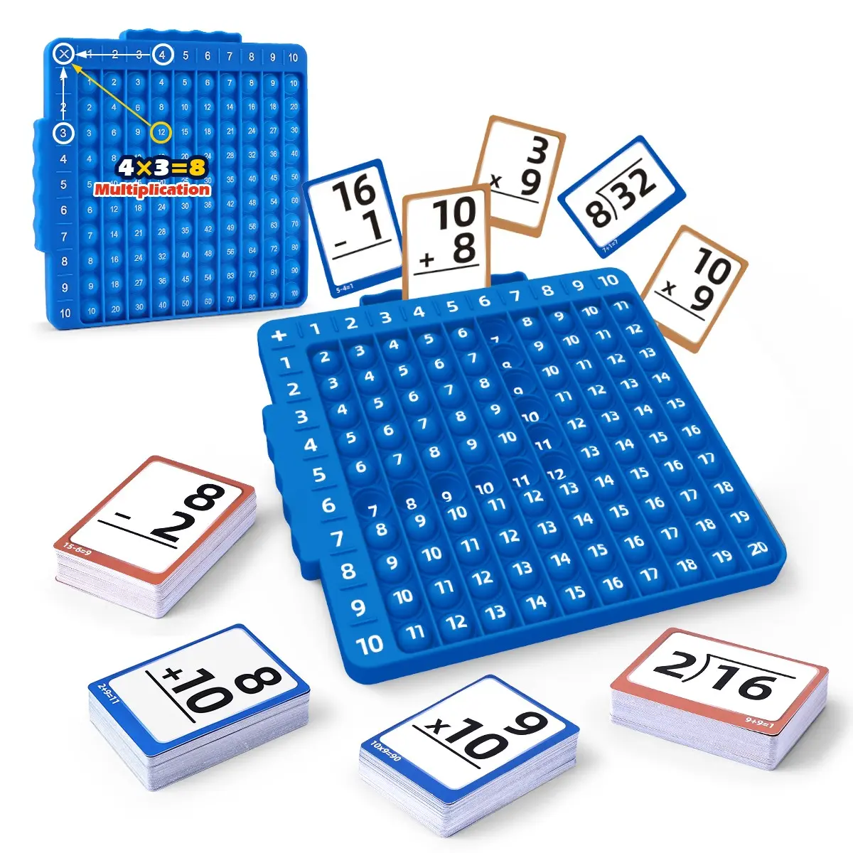 Math Press Bubble Board Addition Subtraction Multiplication Division, 4-In-1 Double-Sided Flashcards, Stress Relief, Kids' Birthday Gift, Math Learning Tools