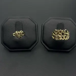 14K Gold Set Nugget Ring for Men and Heart Nugget Ring - Unique Design with Natural Texture and Elegant Gold Finish