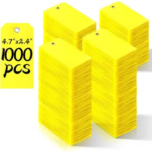 1000 count 4 3/4" x 2 3/8" Plastic Shipping Tags Yellow Labeling Tags Writable Hang Tags with Reinforcement Hole  Luggage Tags for Equipment  Parts Without Wires