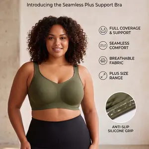 2PCS Full Coverage Support Bra 1XL-4XL| Plus Size Wirefree Smoothing Lift with Adjustable Cups| Anti-Slip Silicone Band & 4-Row 4-Hook Back Closure for Secure All-Day Fit